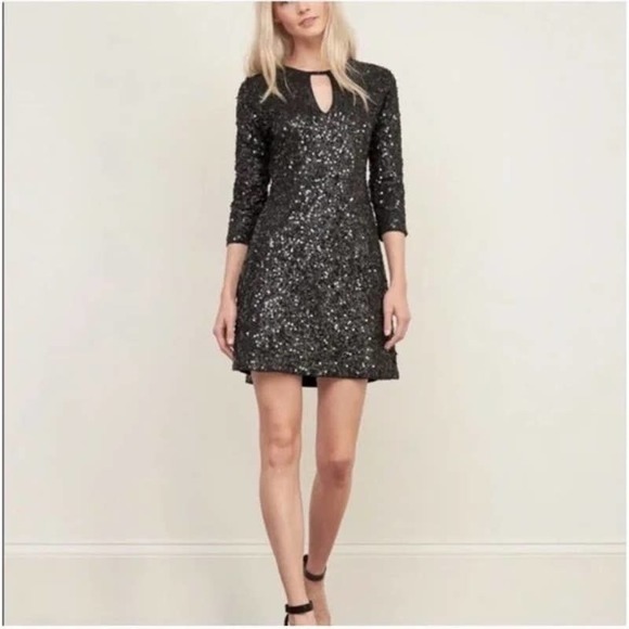 Abercrombie & Fitch Keyhole 3/4 Sleeve Sequin Mini Dress Black Size Medium - Picture 1 of 9